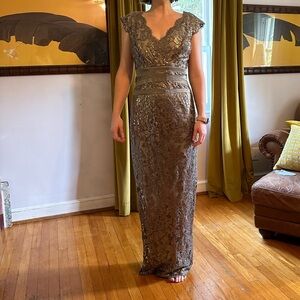 Cache Lace and Sequin Gown Double V-Neck size 6